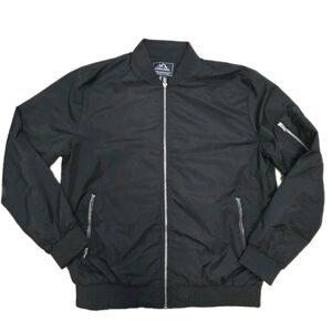 Mens Bomber Jacket Black Size Large Lightweight Water Resistant Zippered Grunge